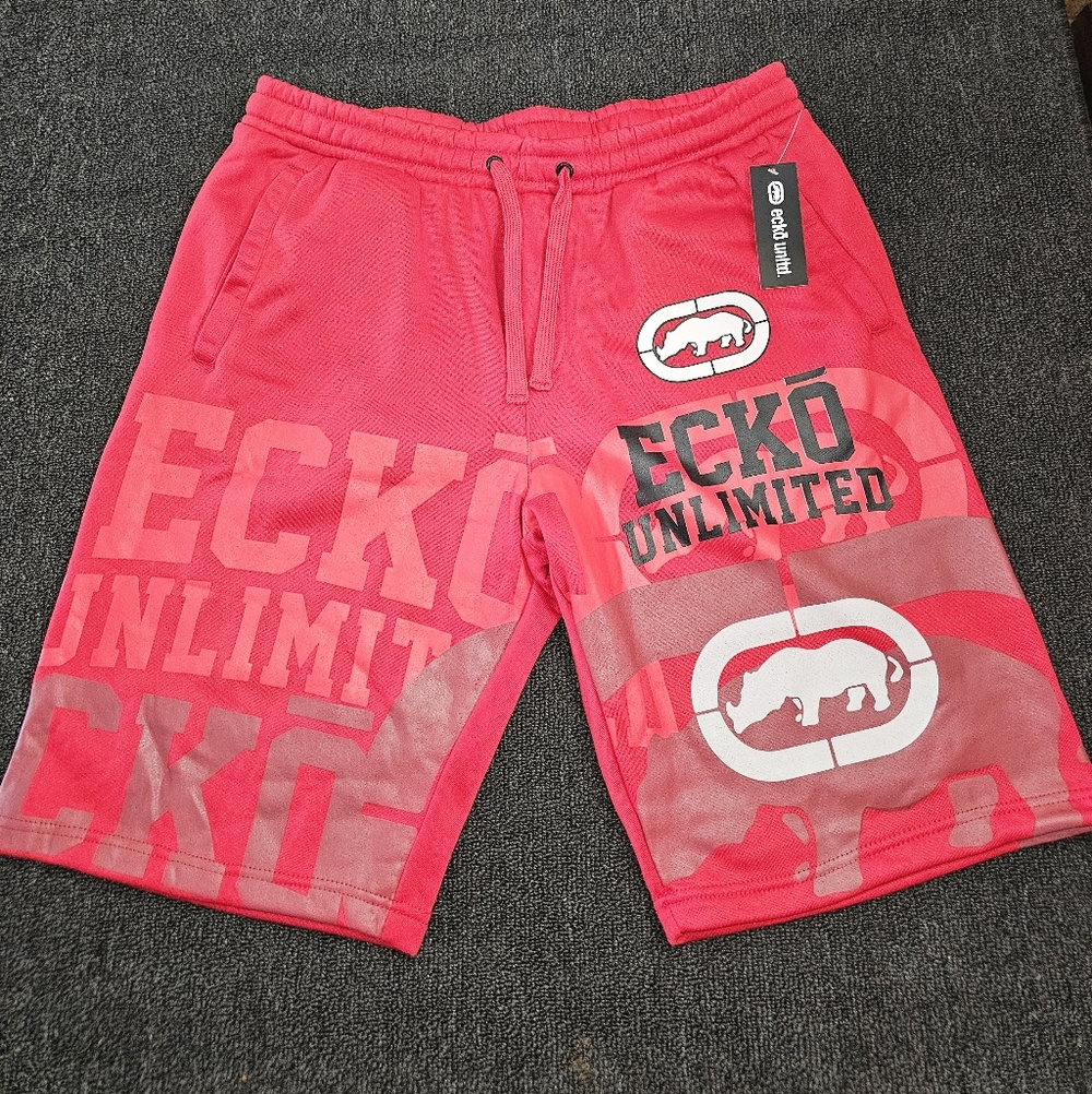 Ecko Unlimited Men's Size Medium Red 100% Polyester Graphic Logo Athletic Shorts